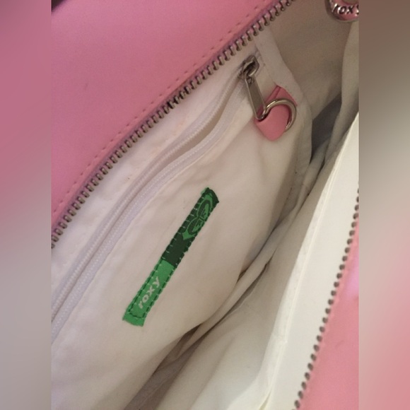 Roxy handbag 👜 💚🩷 stripes leather canvas purse with buckles cute surf nautical - Picture 4 of 4